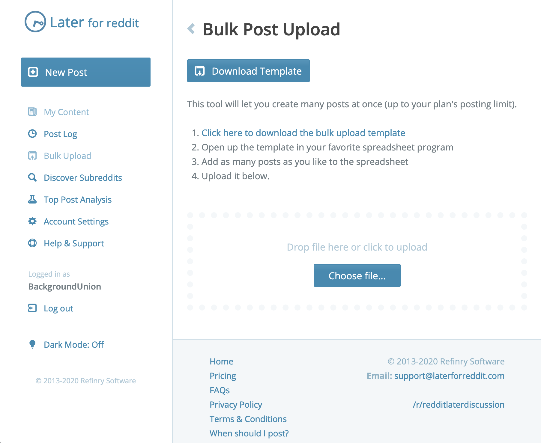 Using the Bulk Upload tool Later for Reddit Docs